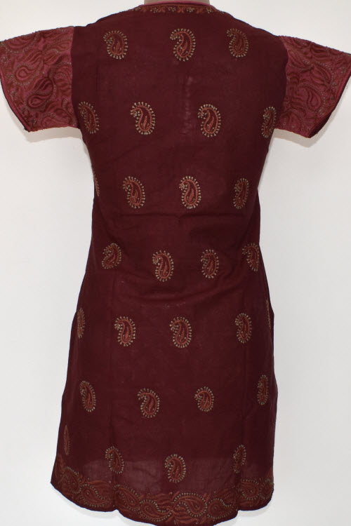 XS 36 Maroon Chikankari Stitched Cotton Short Kurti 17928