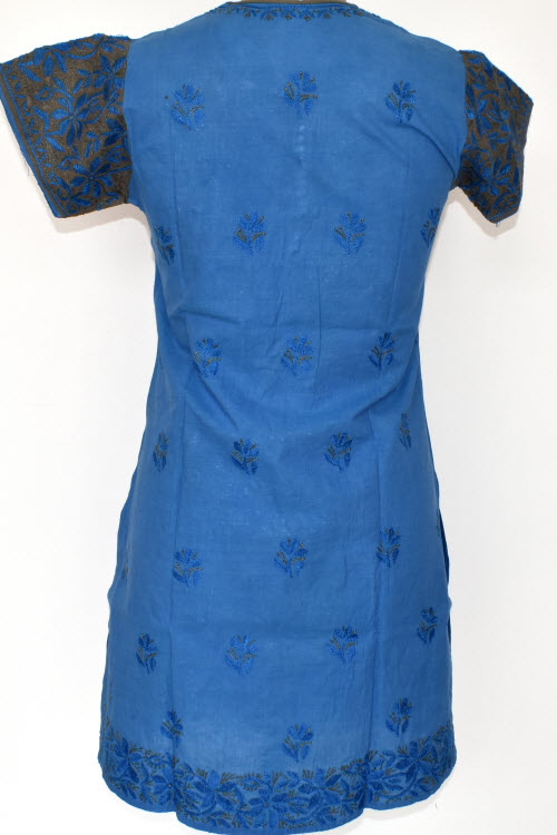 XS 36 Blue Chikankari Stitched Cotton Short Kurti 17929