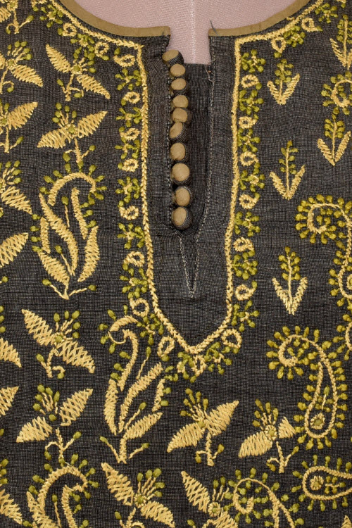XS 36 Black- Fawn Chikankari Stitched Cotton Short Kurti 17930