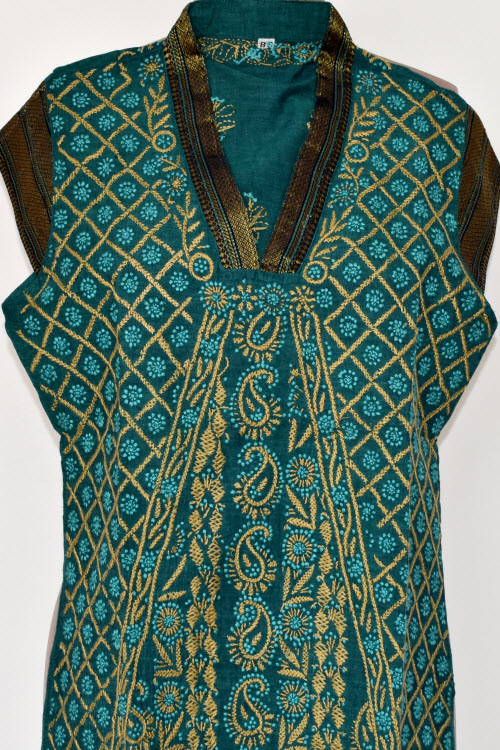 XXS 34 Sea Green Chikankari Stitched Cotton Short Kurti 17931