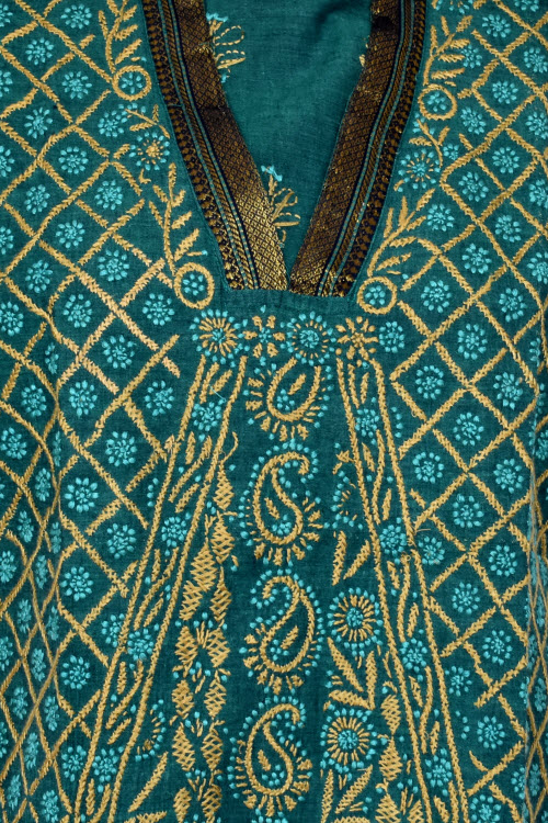 XXS 34 Sea Green Chikankari Stitched Cotton Short Kurti 17931