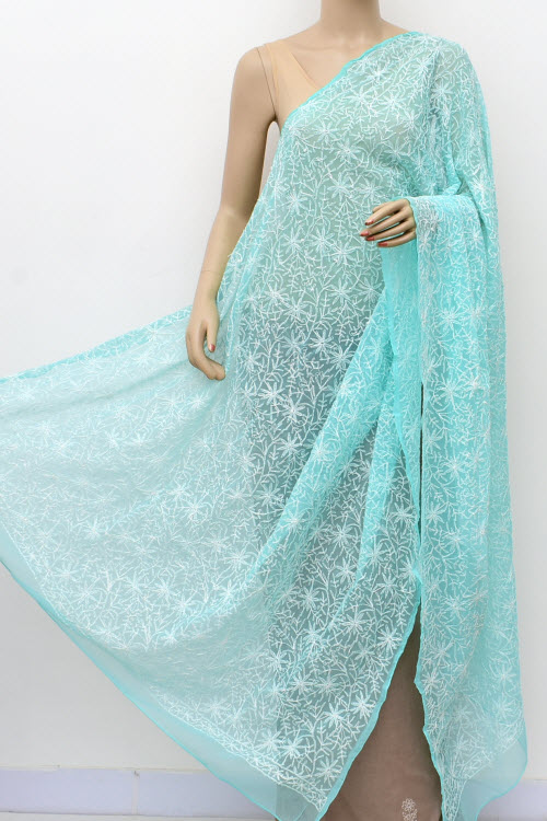 Sea Green Tepchi Work Chikankari Dupatta 17952