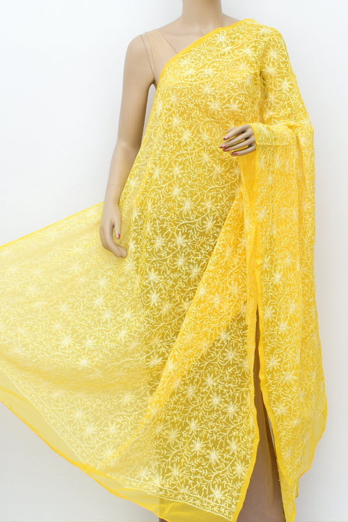 Mango Yellow Tepchi Work Chikankari Dupatta 17955