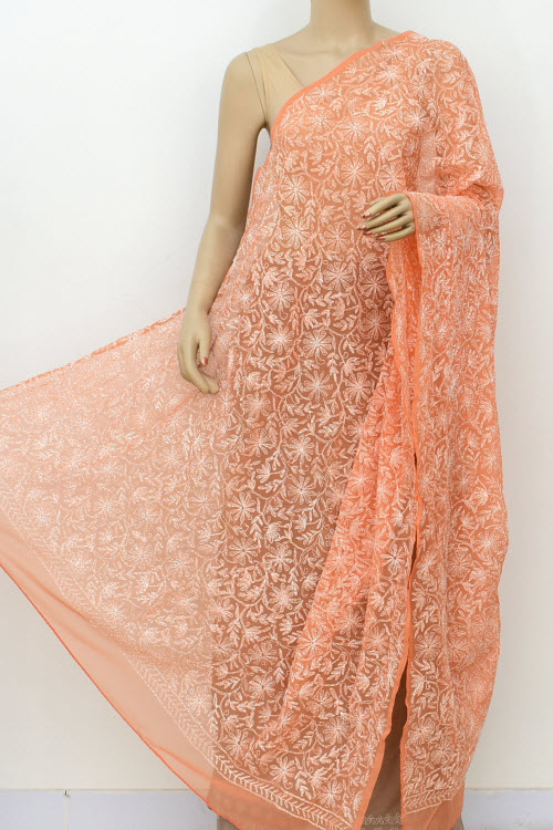 Light Orange Tepchi Work Chikankari Dupatta 17975