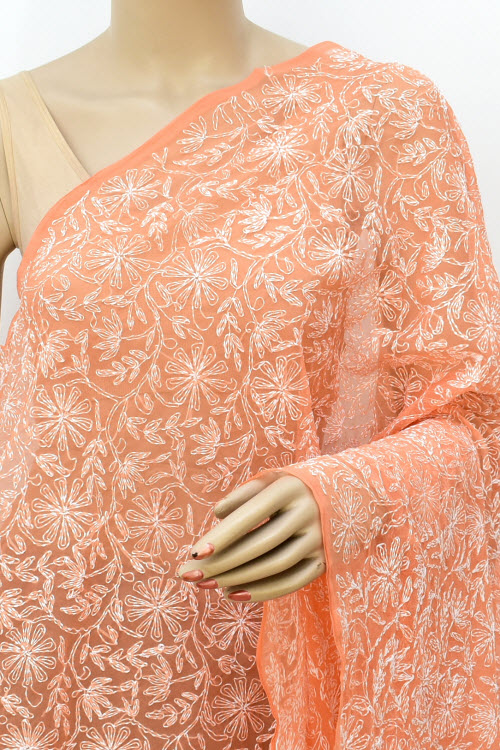 Light Orange Tepchi Work Chikankari Dupatta 17975
