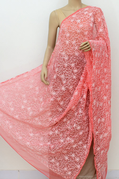 Carrot Red Tepchi Work Chikankari Dupatta 17987