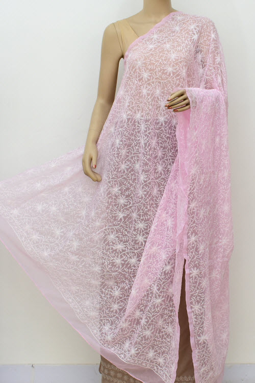Baby Pink Tepchi Work Chikankari Dupatta 17989