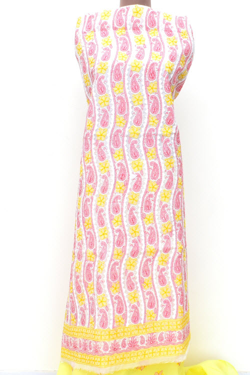 White-Yellow-Pink Chikankari Salwar Kameez with Dupatta