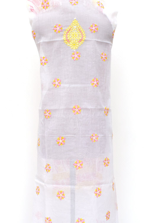 White-Yellow-Pink Chikankari Salwar Kameez with Dupatta
