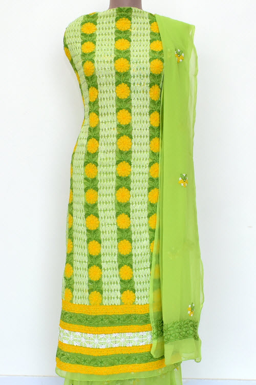 Green-Yellow Chikankari Salwar Kameez with Dupatta 18015
