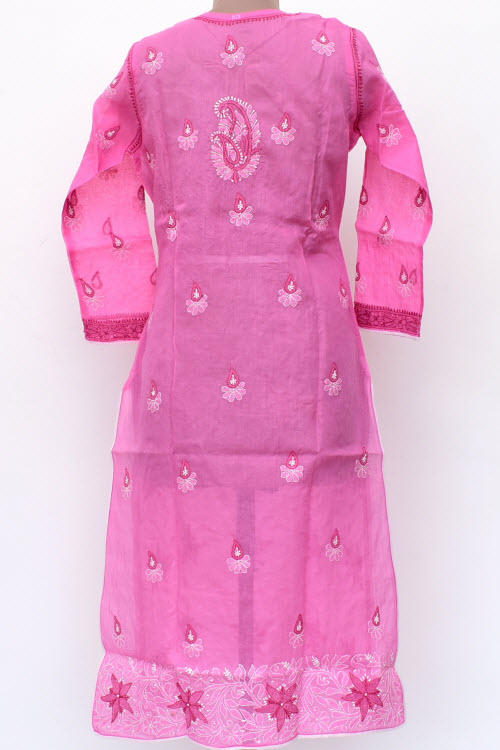 L 42 Pink Chikankari Stitched Cotton Kurti 18019