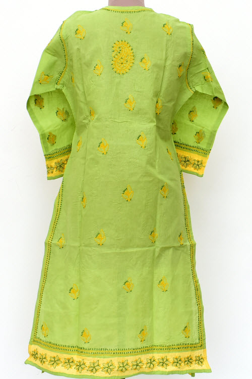 L 42 Pista Green Chikankari Stitched Cotton Kurti 18021