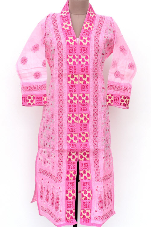 XL 44 Pink Chikankari Stitched Cotton Kurti 18022