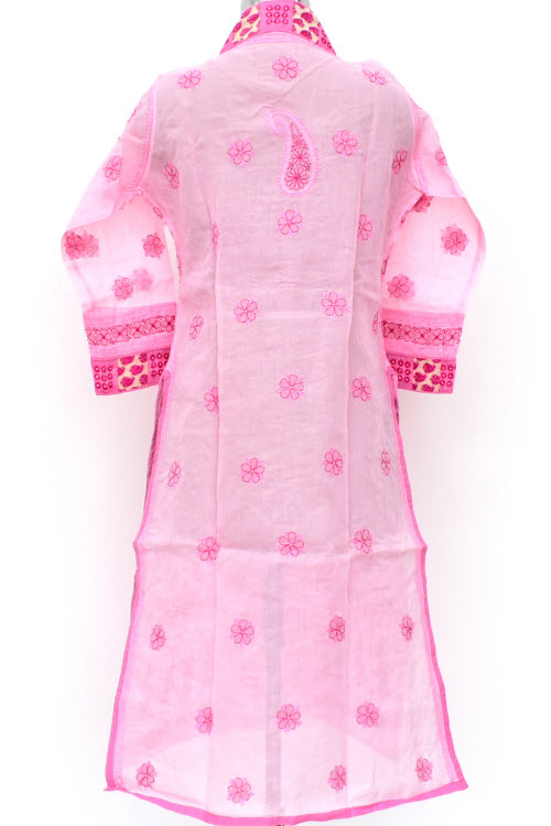 XL 44 Pink Chikankari Stitched Cotton Kurti 18022