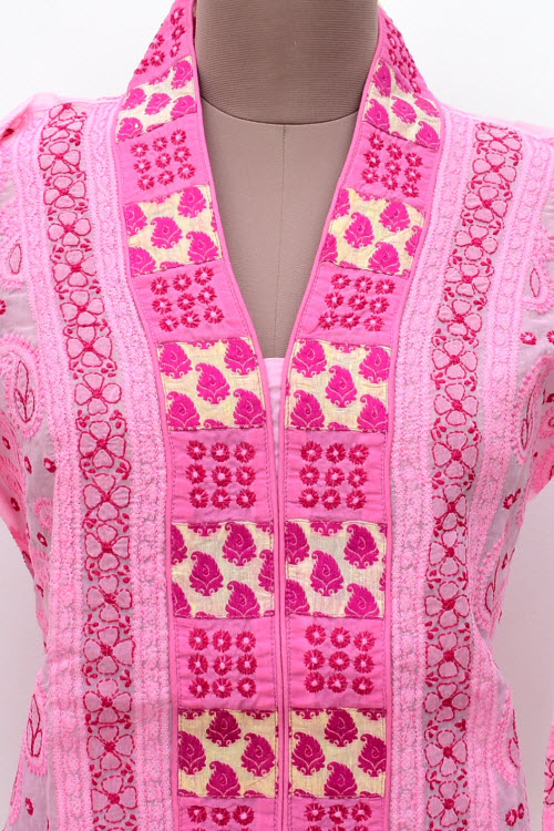 XL 44 Pink Chikankari Stitched Cotton Kurti 18022