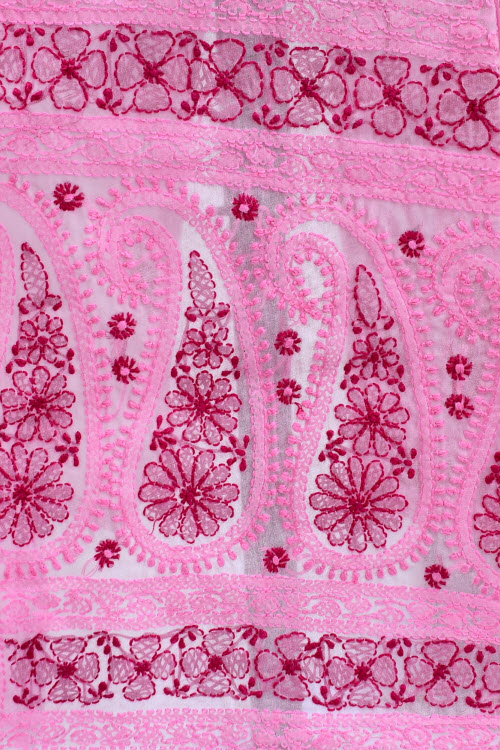 XL 44 Pink Chikankari Stitched Cotton Kurti 18022