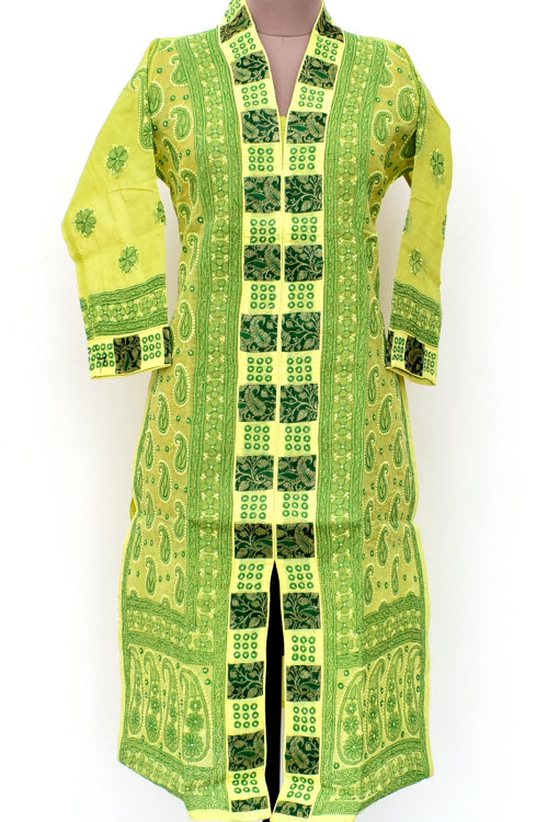 L 42 Yellow-Green Chikankari Stitched Cotton Kurti 18023