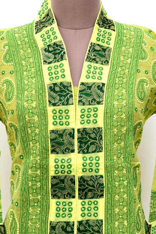 L 42 Yellow-Green Chikankari Stitched Cotton Kurti 18023