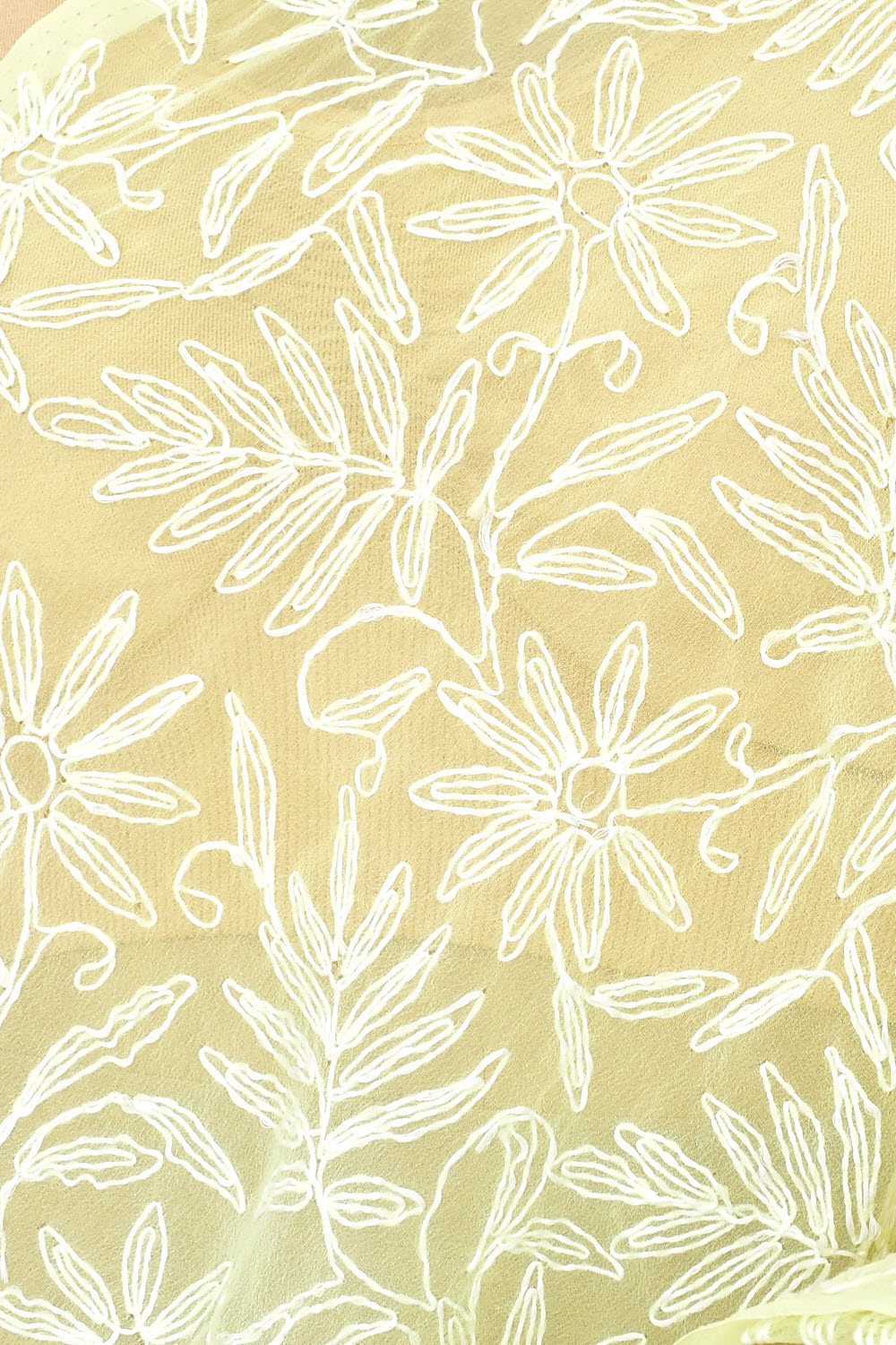 Light Yellow Allover Hand Embroidered Tepchi Work Lucknowi Chikankari Georgette Dupatta 225 MR 18096