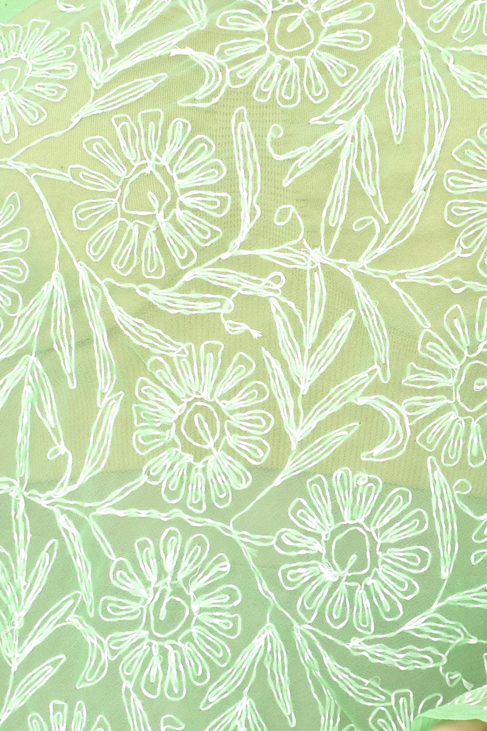 Light Green Allover Hand Embroidered Tepchi Work Lucknowi Chikankari Georgette Dupatta 240 MR 18097