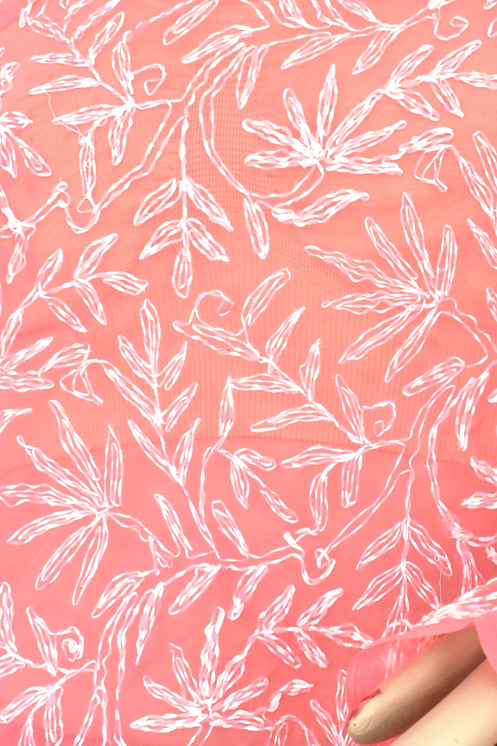 Peach Allover Hand Embroidered Tepchi Work Lucknowi Chikankari Georgette Dupatta 240 MR 18099