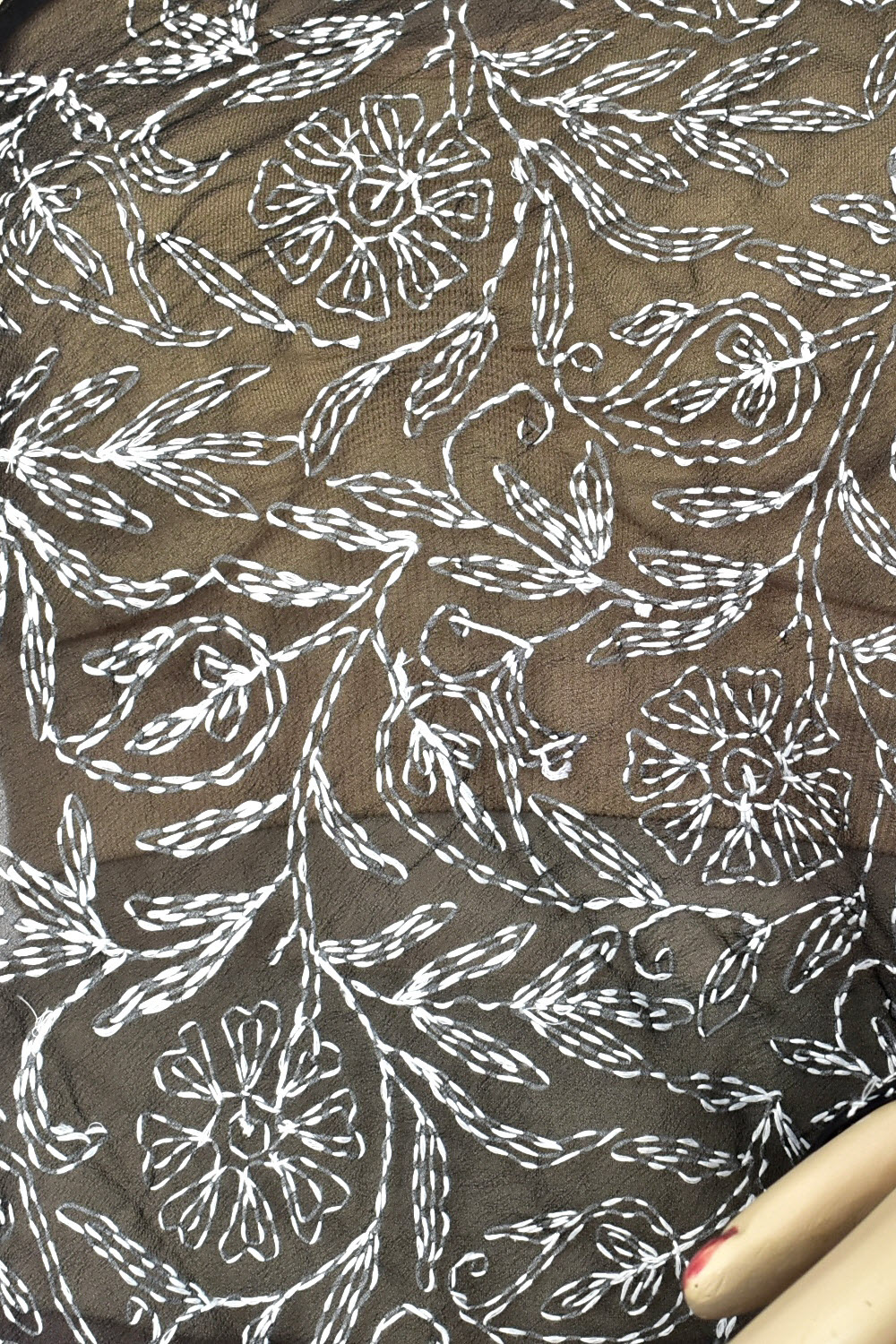 Black Allover Hand Embroidered Tepchi Work Lucknowi Chikankari Georgette Dupatta 240 MR 18100