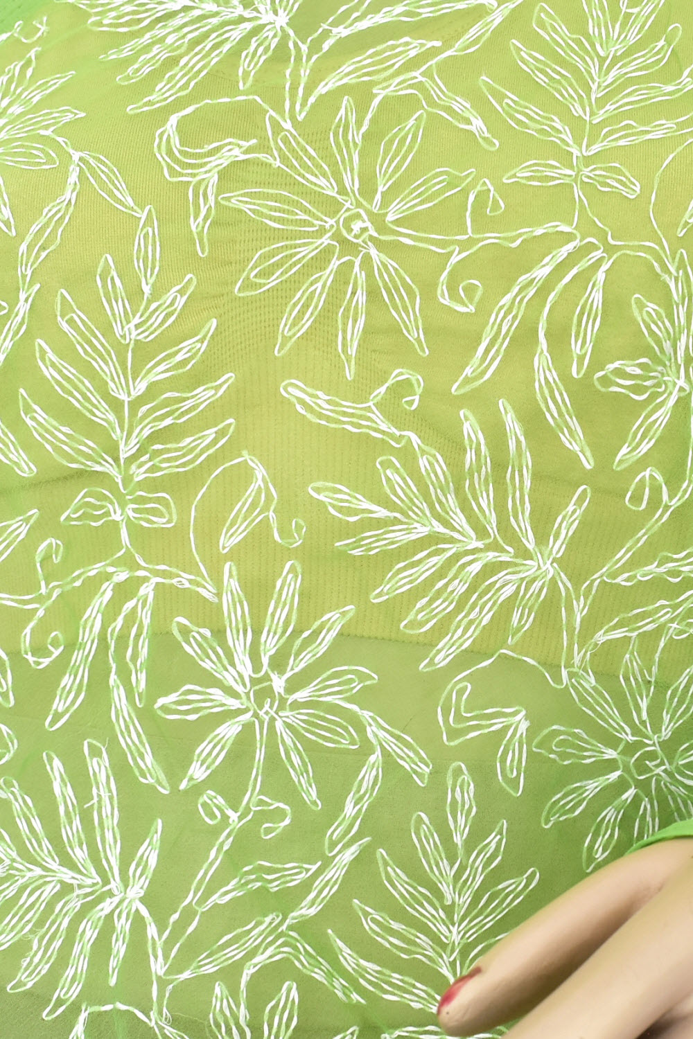 Mehandi Green Allover Hand Embroidered Tepchi Work Lucknowi Chikankari Georgette Dupatta 240 MR 18101