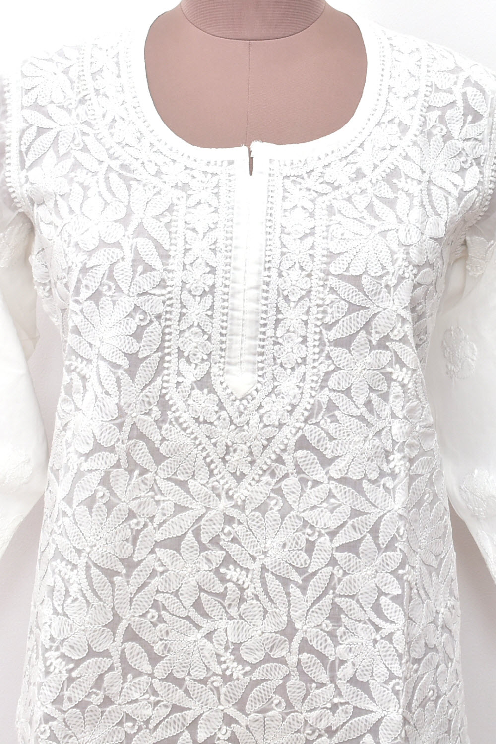 L 42 White Chikankari Hand Embroidered Stitched Kurti 18102