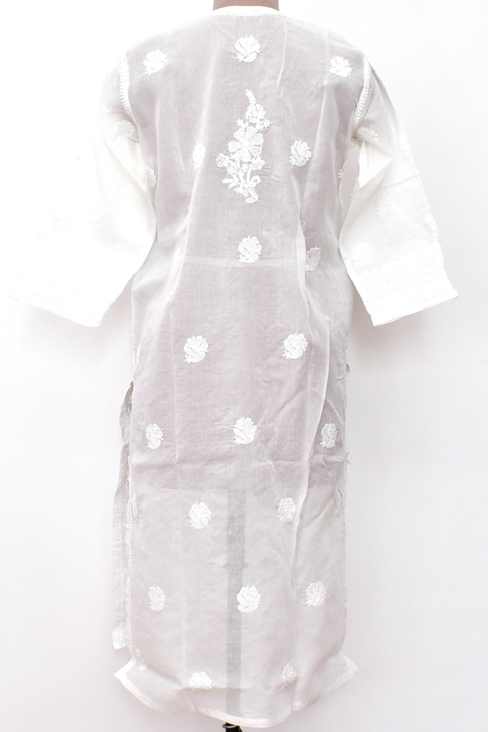 L 42 White Chikankari Hand Embroidered Stitched Kurti 18102