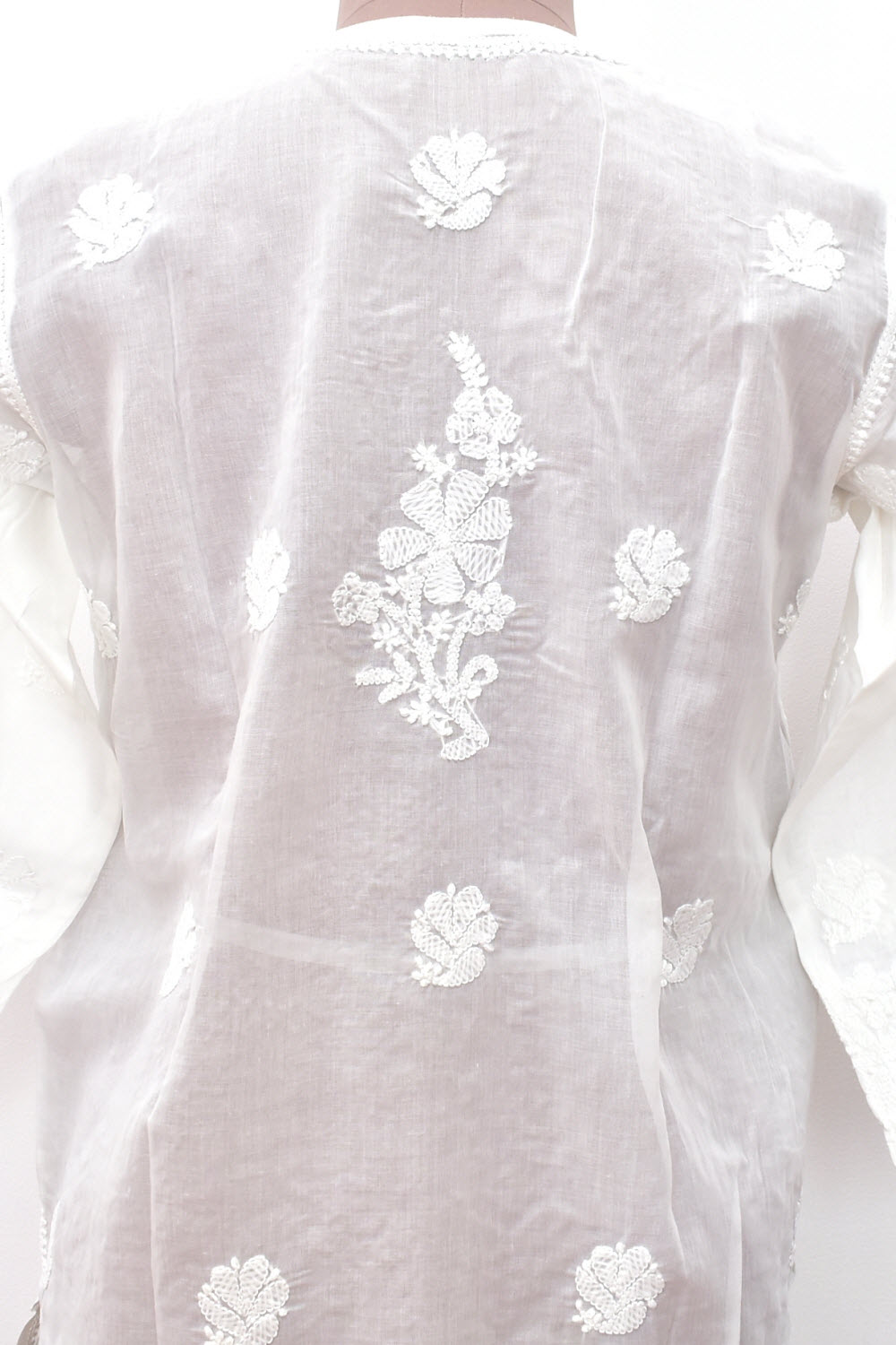 L 42 White Chikankari Hand Embroidered Stitched Kurti 18102