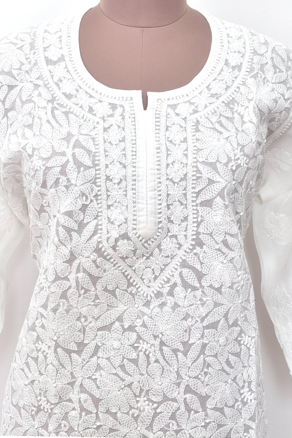 XL 44 White Chikankari Hand Embroidered Stitched Kurti 18103