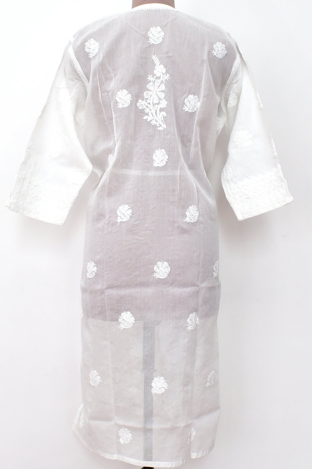 XL 44 White Chikankari Hand Embroidered Stitched Kurti 18103