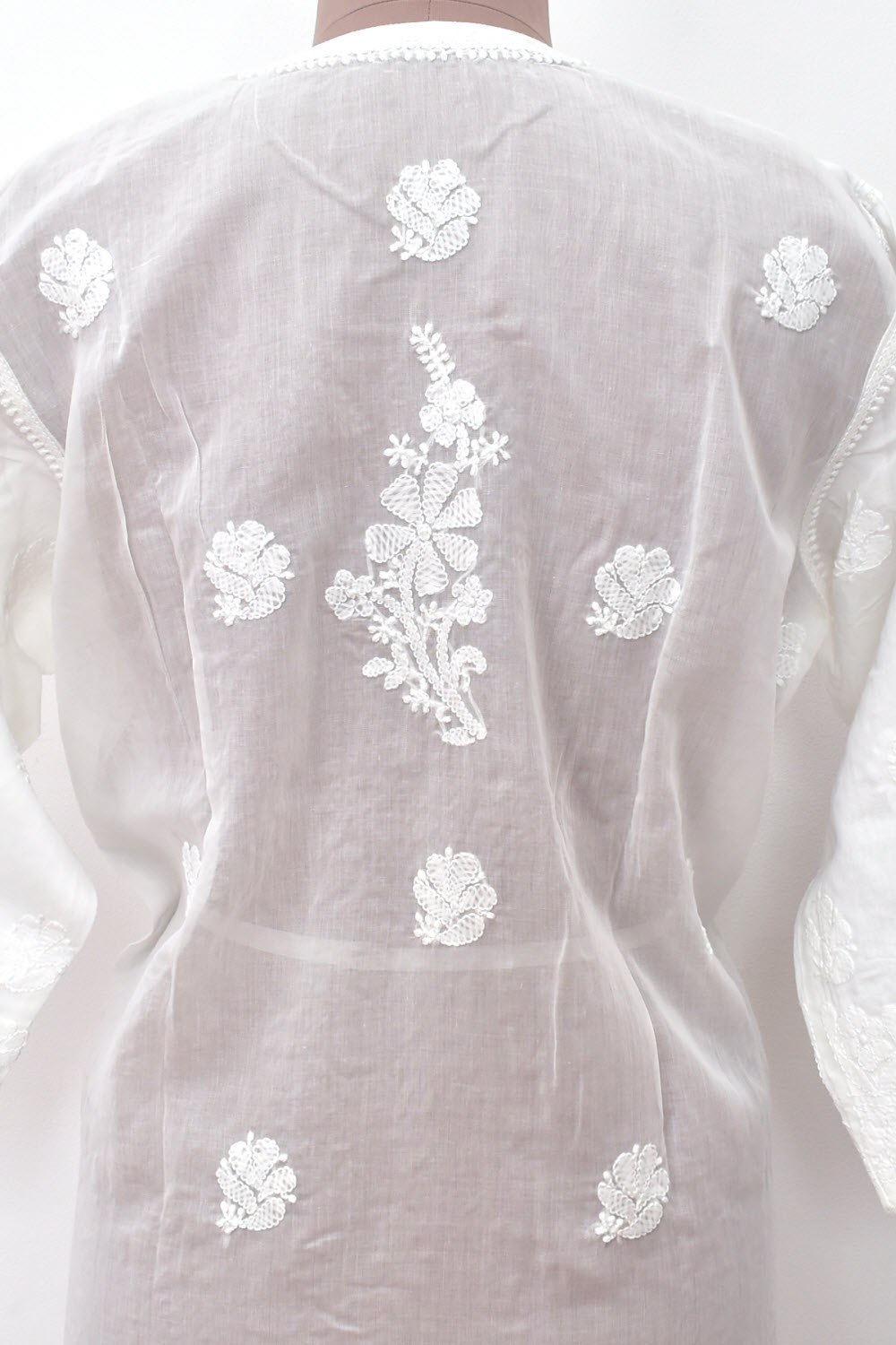 XL 44 White Chikankari Hand Embroidered Stitched Kurti 18103