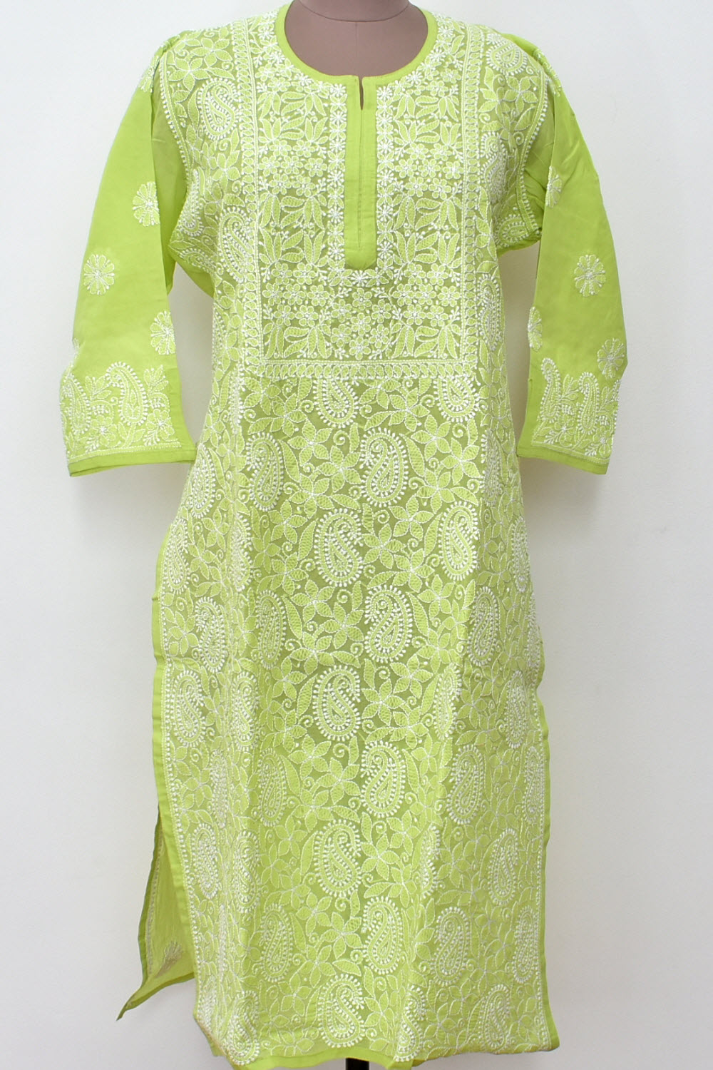 XL 44 Mehandi Green Chikankari Hand Embroidered Stitched Kurti 18104