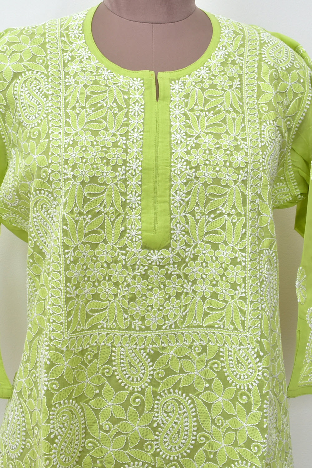 XL 44 Mehandi Green Chikankari Hand Embroidered Stitched Kurti 18104