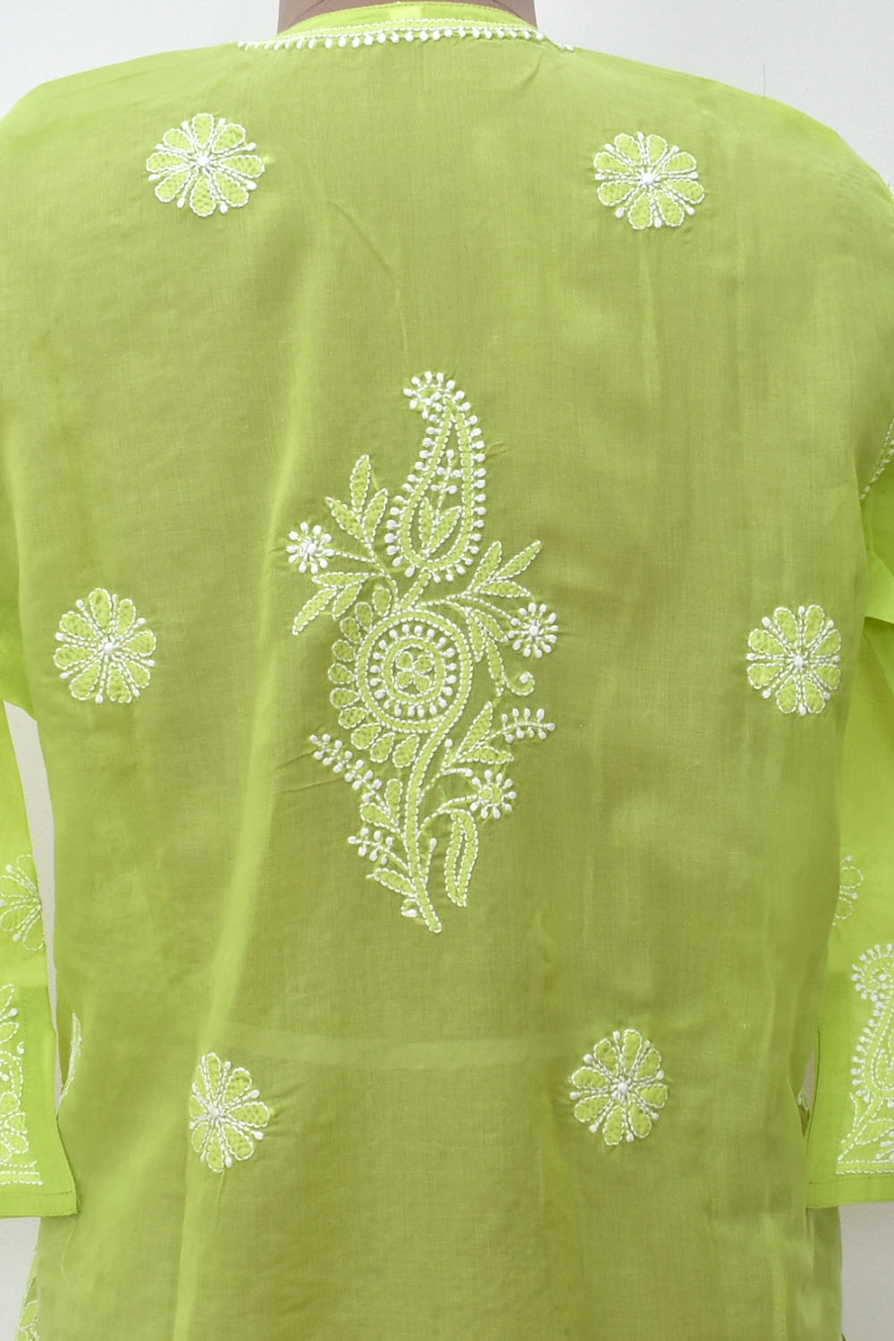 XL 44 Mehandi Green Chikankari Hand Embroidered Stitched Kurti 18104