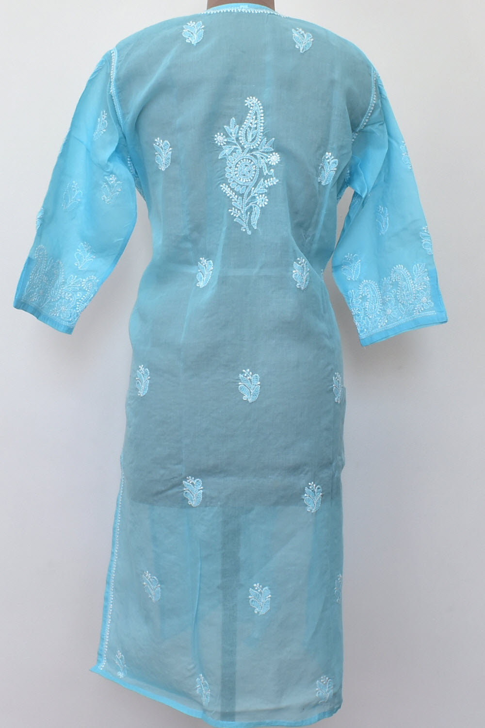 XL 44 Sky Blue Chikankari Hand Embroidered Stitched Kurti 18105