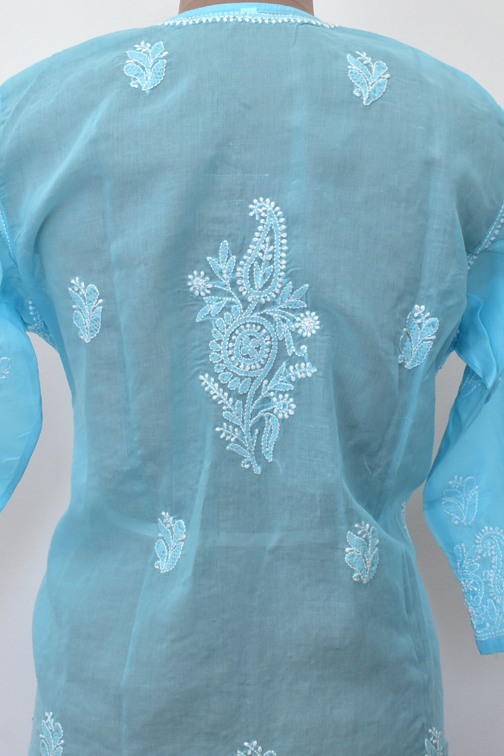 XL 44 Sky Blue Chikankari Hand Embroidered Stitched Kurti 18105