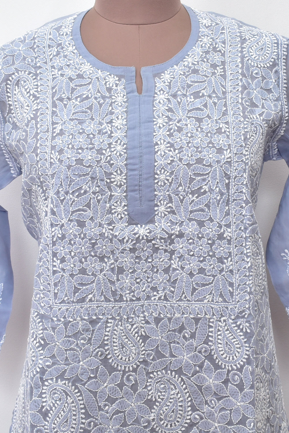 XL 44 Grey Chikankari Hand Embroidered Stitched Kurti 18106