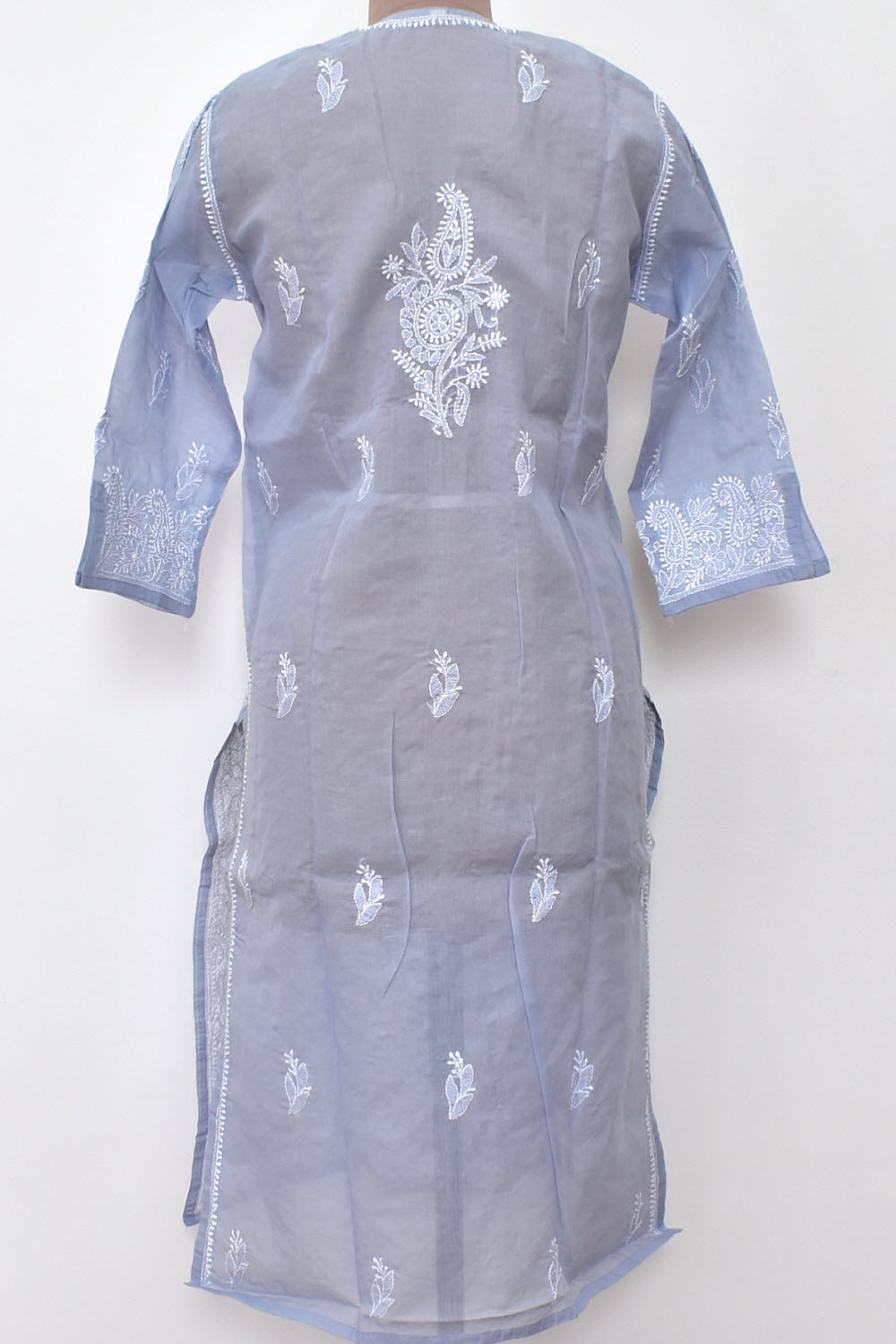 XL 44 Grey Chikankari Hand Embroidered Stitched Kurti 18106