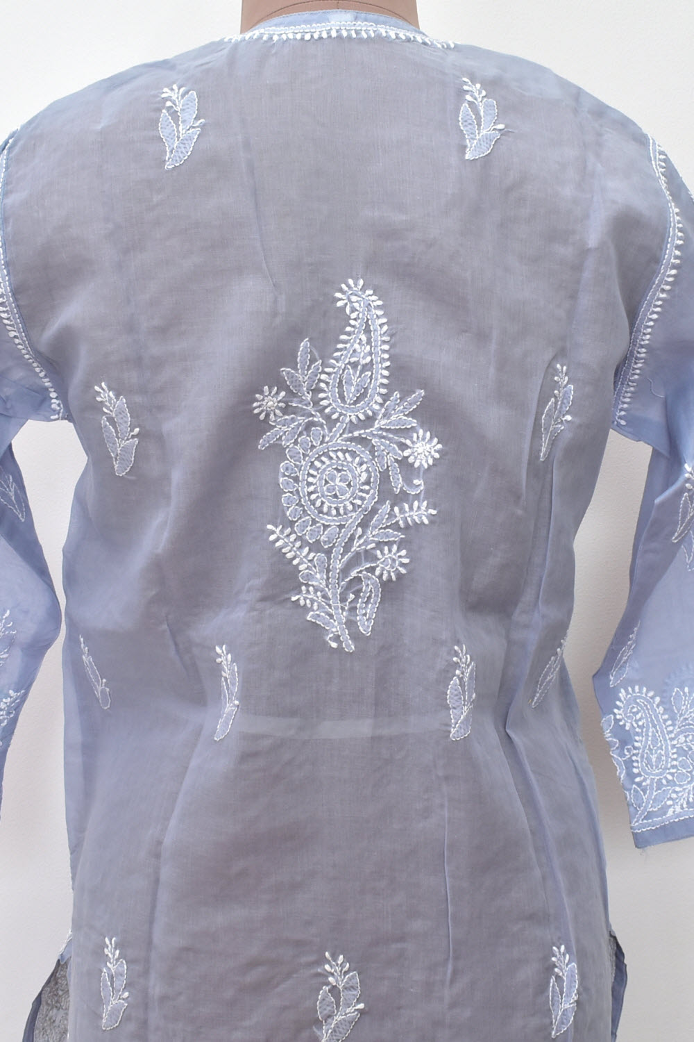 XL 44 Grey Chikankari Hand Embroidered Stitched Kurti 18106