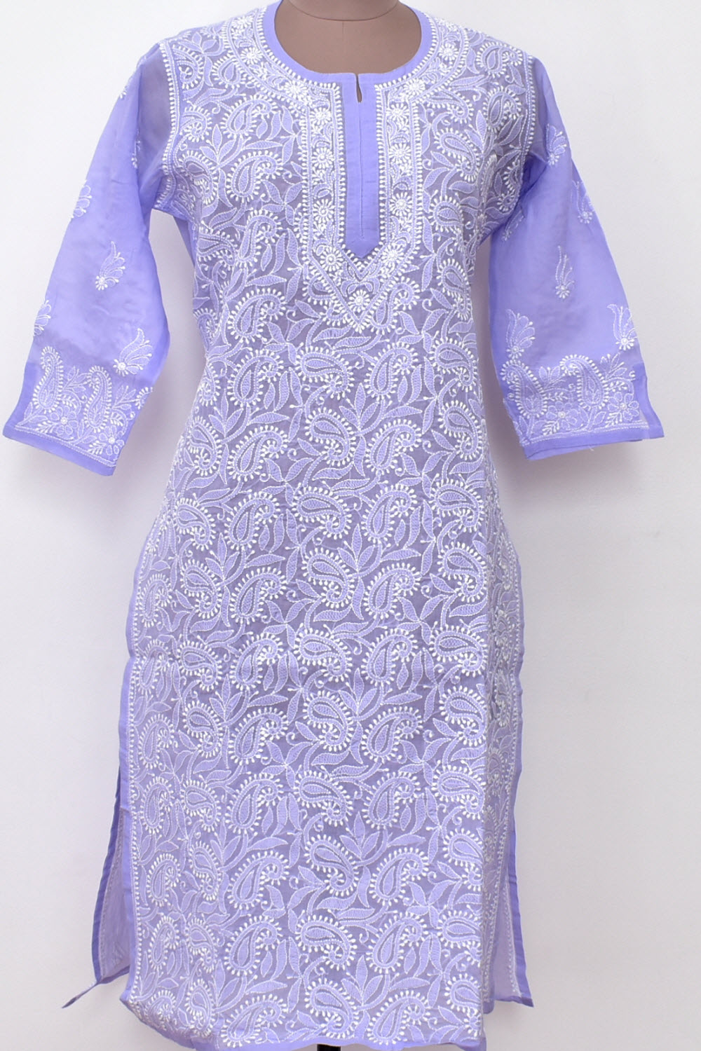L 42 Lavender Chikankari Hand Embroidered Stitched Kurti 18107