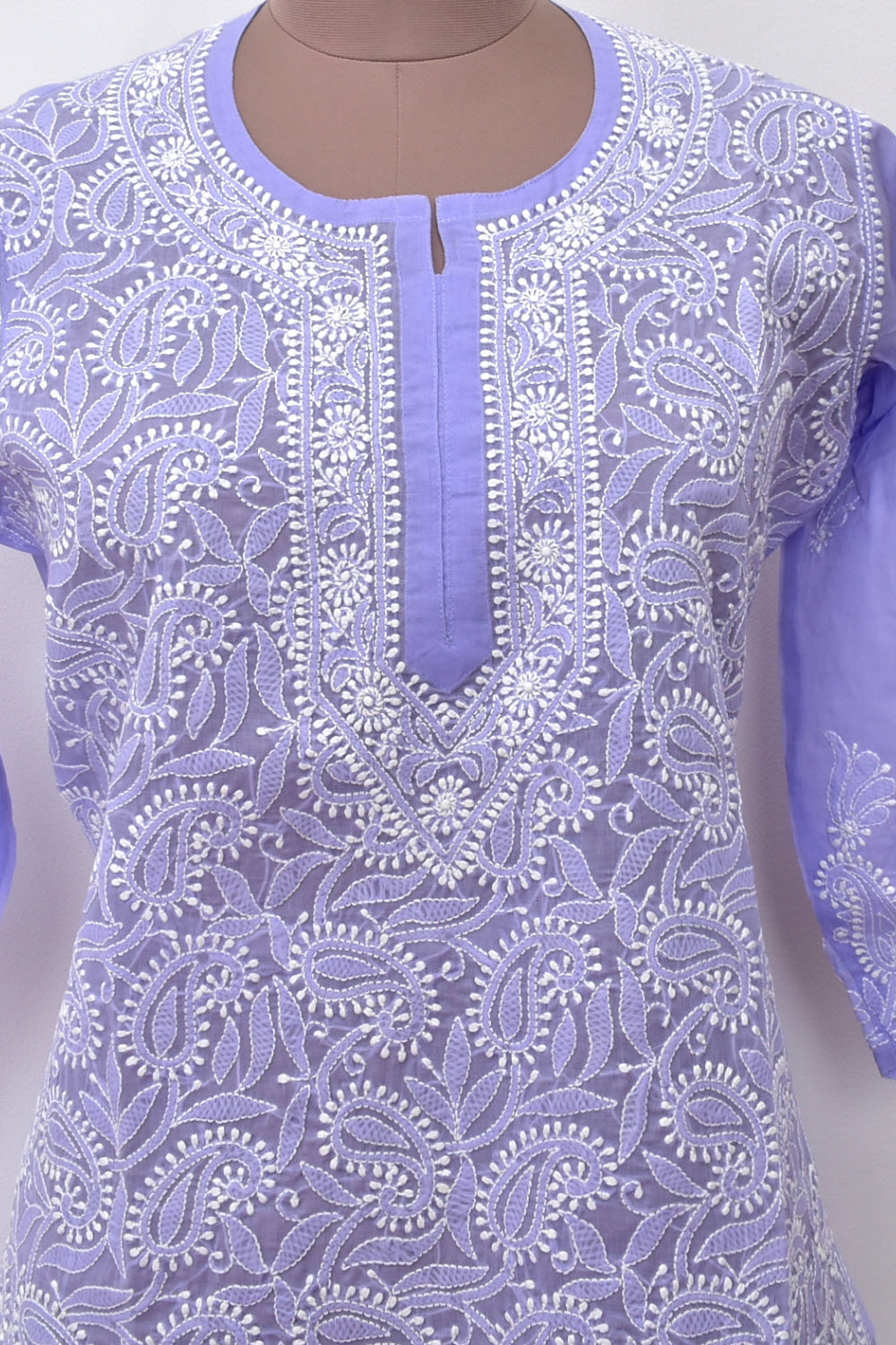 L 42 Lavender Chikankari Hand Embroidered Stitched Kurti 18107