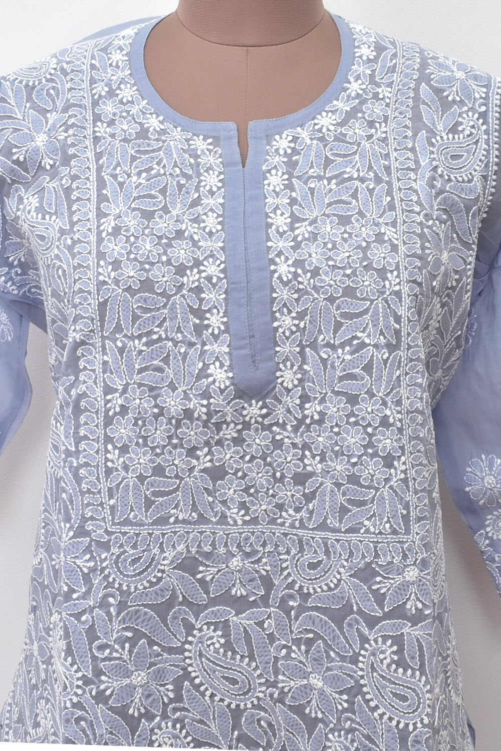 M 40 Grey Chikankari Hand Embroidered Stitched Kurti 18108