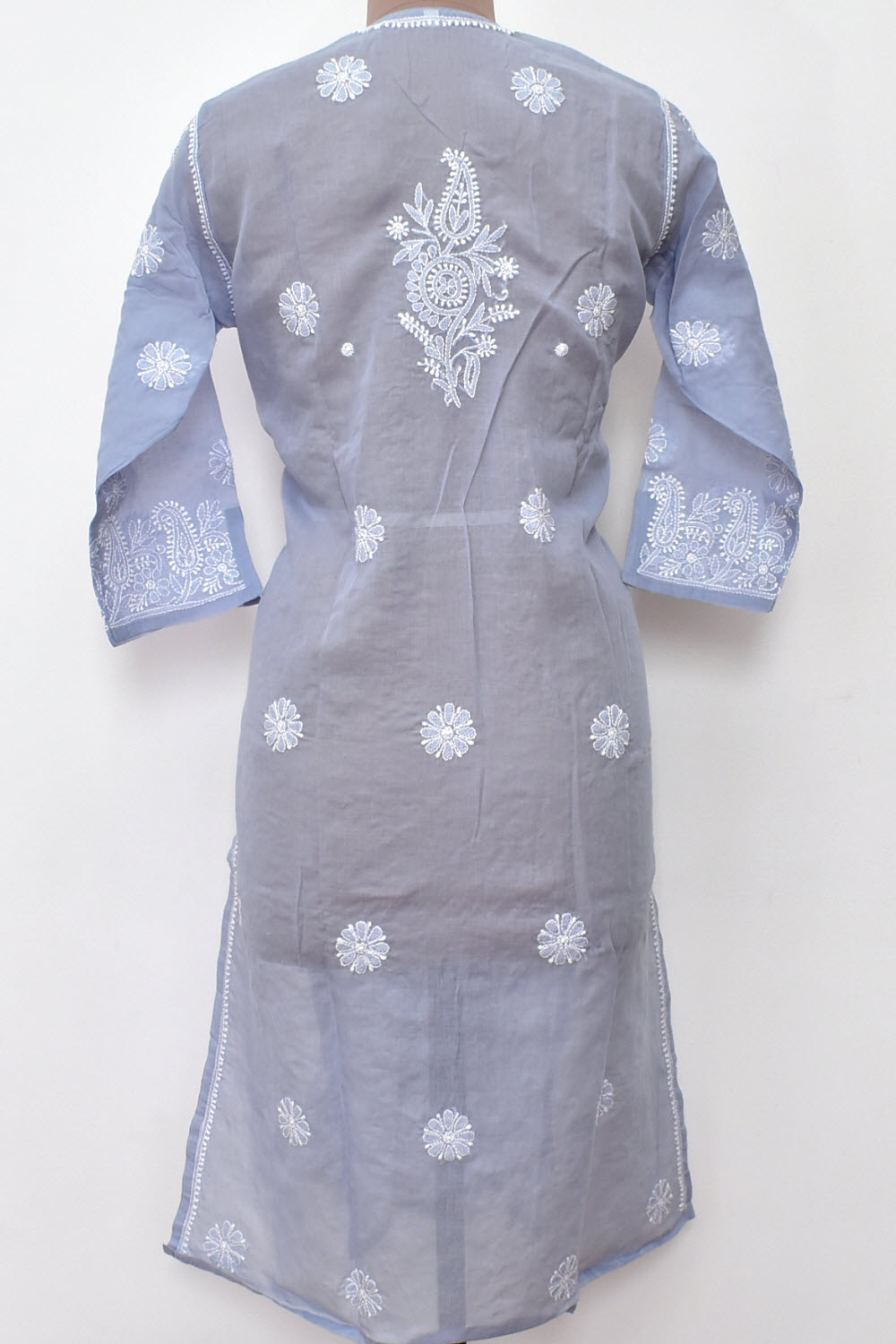 M 40 Grey Chikankari Hand Embroidered Stitched Kurti 18108