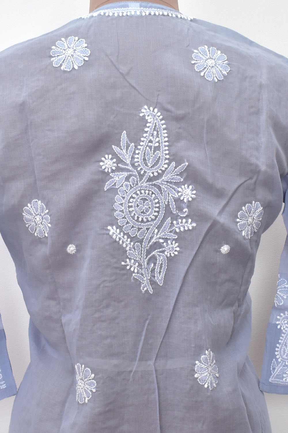 M 40 Grey Chikankari Hand Embroidered Stitched Kurti 18108