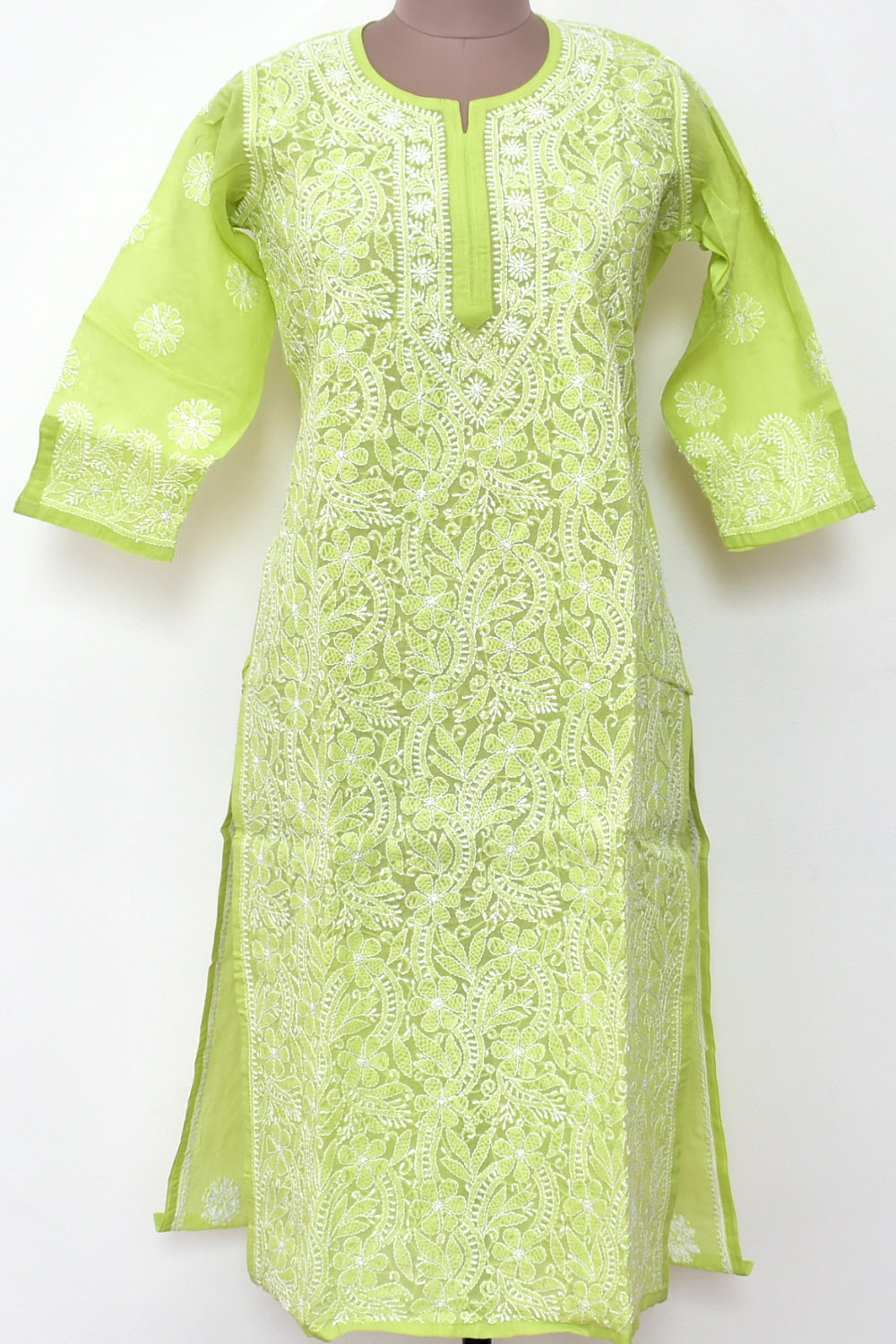 M 40 Mehandi Green Chikankari Hand Embroidered Stitched Kurti 18109