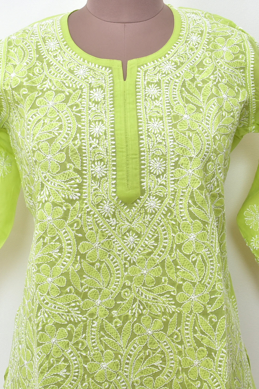 M 40 Mehandi Green Chikankari Hand Embroidered Stitched Kurti 18109
