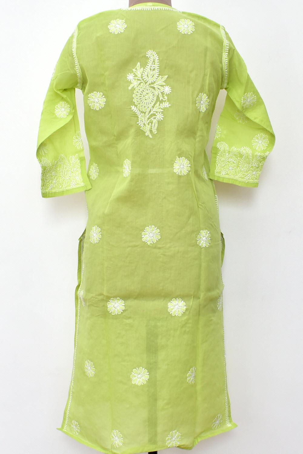 M 40 Mehandi Green Chikankari Hand Embroidered Stitched Kurti 18109