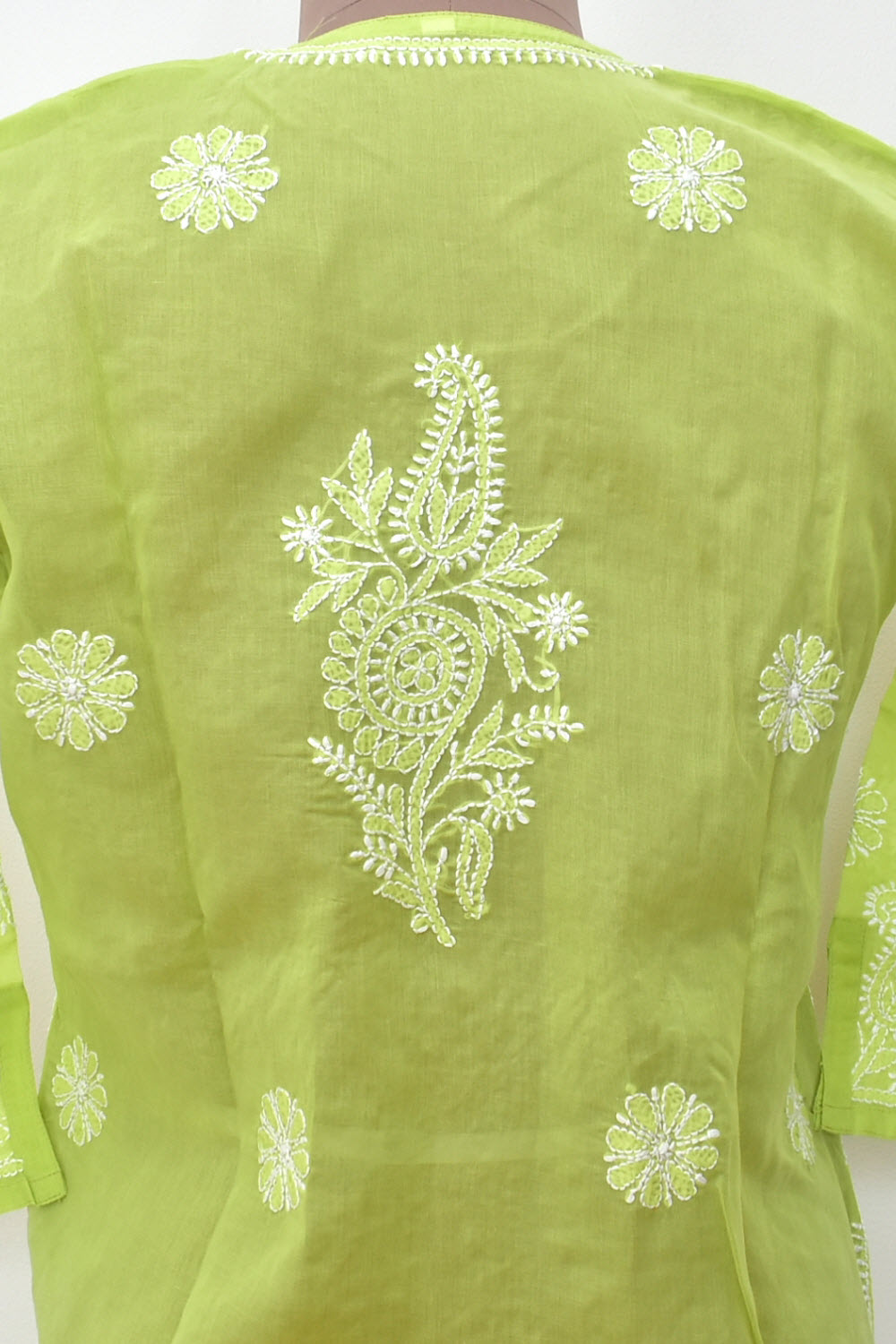 M 40 Mehandi Green Chikankari Hand Embroidered Stitched Kurti 18109